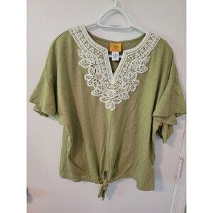 Ruby Rd Cotton Lace Tie Front T-Shirt Size Medium